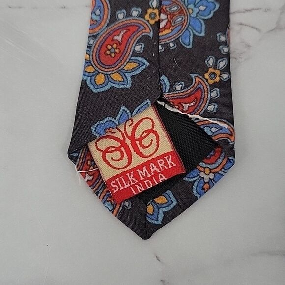 Shemoy Premium Silk Necktie 70s Vintage Gray with blue and red paisley tie - Picture 4 of 8